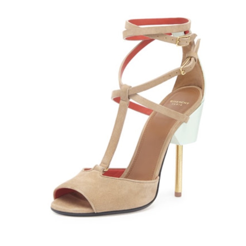 Givenchy suede crisscross sandal gold heel KIM K